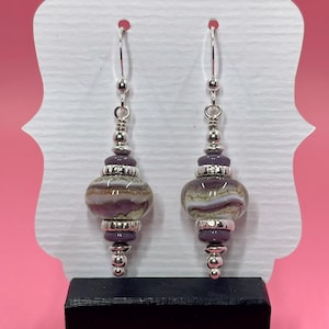 Purple Swirl Lampwork Earrings With Purple Czech Glass Beads