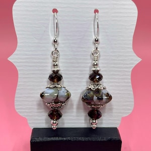 Purple Lampwork Earrings With Purple Swarovski Crystal