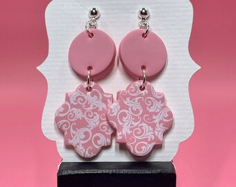 Pink & White Polymer Clay Earrings