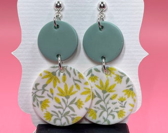 Yellow and Green Floral Polymer Clay Earrings