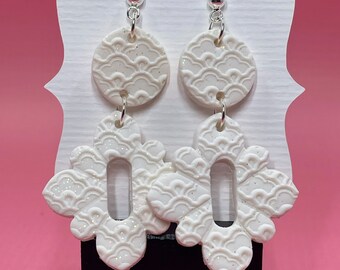 White Glitter Polymer Clay Earrings, Gift for Her