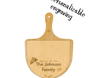 Engraved Bamboo Pizza Board:  Personalized Family Name, Housewarming Gift, Pizza Peel