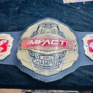 Red TNA Impact World Championship Leather Belt Adult Size