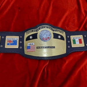 NWA Domed Globe World Championship Leather Belt Adult Size 10 Pounds Of Gold 4MM