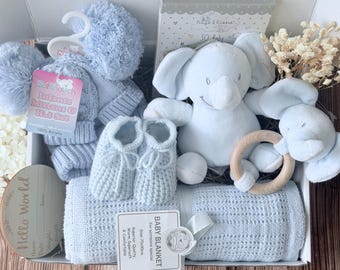 Baby Boy Gift Box Set | Newborn Baby Boy Gift | Baby Shower Gift Box | Custom Baby Gift Set with Blanket, Rattle, Booties