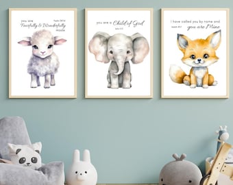 Christian Nursery Wall Art Set: Baby Animal Scripture Prints (Digital Download)