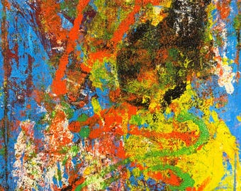 Original Abstract Decalcomania 16x20 Contemporary Colorful Wall Art