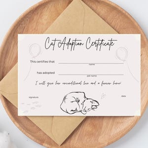 Editable Cat Adoption Certificate Illustrative Minimal Simple Template Canva Printable Cat Adoption Certificate Pet Adoption Certificate v7m