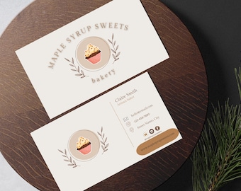 Editable Bakery Business Card Template, Instant Download Cupcake Logo, Pastry Business Branding Illustration v2m