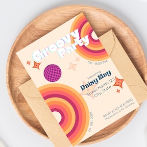 Editable Retro Birthday Party Invite, Groovy Disco Invitation Template, Instant Download vm