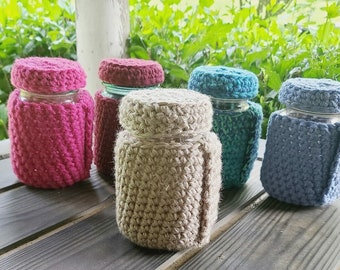 Crochet Pattern Pint Jar Cover with Handle and Cute Little Lid-- mason jar canning jar drinking jar-- Turn a mason jar into a drinking glass