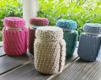 Crochet Pattern Pint Jar Cover with Handle and Cute Little Lid-- mason jar canning jar drinking jar-- Turn a mason jar into a drinking glass