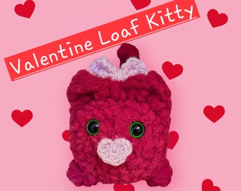 Valentine Loaf Kitty Crochet Pattern - heart shaped nose and bow - plushie toy stuffed animal