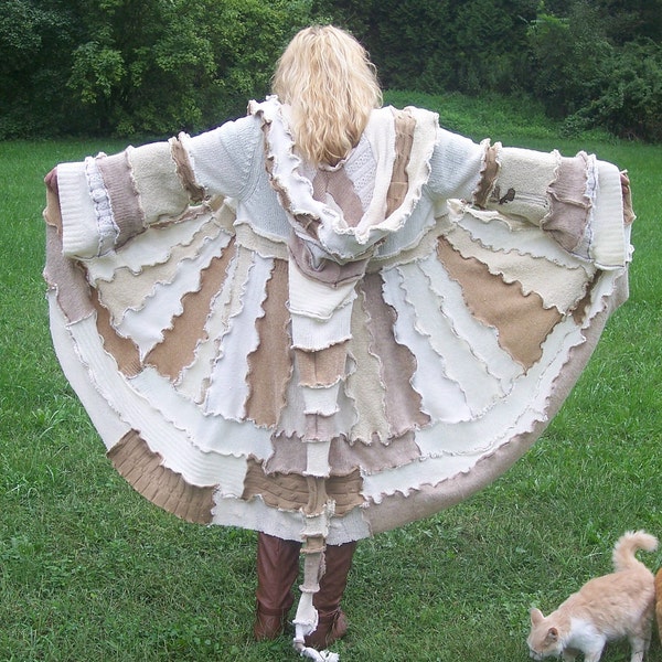 Gypsy Sweater Coat Pattern---- tutorial W/ PATTERN Pieces on how to make this elusive beauty-----Long  Elf Hood