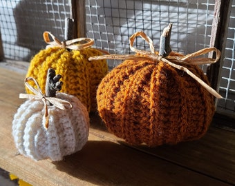 Crochet Pumpkin Pattern - 3 sizes - make them any size - easy cute fun Halloween Fall Decor Rustic Farmhouse