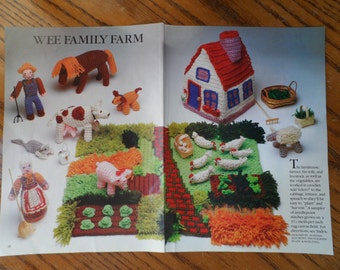 Crochet Pattern--------FARM SET-----Includes Farmer/Wife/Animals/House and Yard on a Latch Hook Canvas