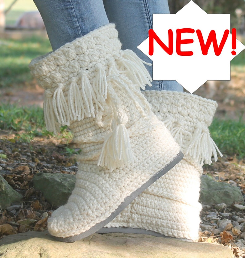 Crochet Boots PatternNEW FRINGE MUKLUKS wear them outdoorsstreetwearwarm and cozy womens size 5-10 image 1