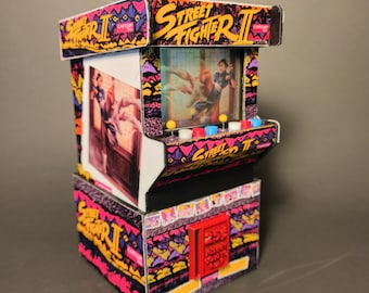 Street Fighter Chun-Li Arcade Cabinet Magic the Gathering Deck Box with dice box on the bottom. Fits a double sleeved Commander Deck