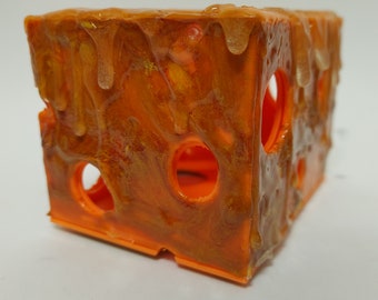 Sweaty Cheeto Cheese Magic the Gathering Deck Box made from 3D printing and resin @cardboardcreationism holds a double sleeved EDH deck box