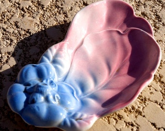 Vintage Royal Copley Pink and Blue Flower Dish with Leaves