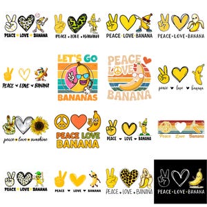 Peace Love Banana PNG, Funny Banana Quote Clipart, Cute Fruit Design for Gifts, Digital Download Sublimation File