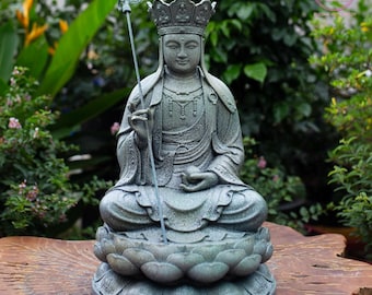 Ksitigarbha Bodhisattva Statue 15.7" – Resin Jizo Buddha Sculpture, Buddhist Altar Decor, Zen Meditation Figurine, Spiritual Gift