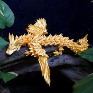 3D Printed Articulated Orange Dragon: Poseable Fantasy Figurine, Desk Decor