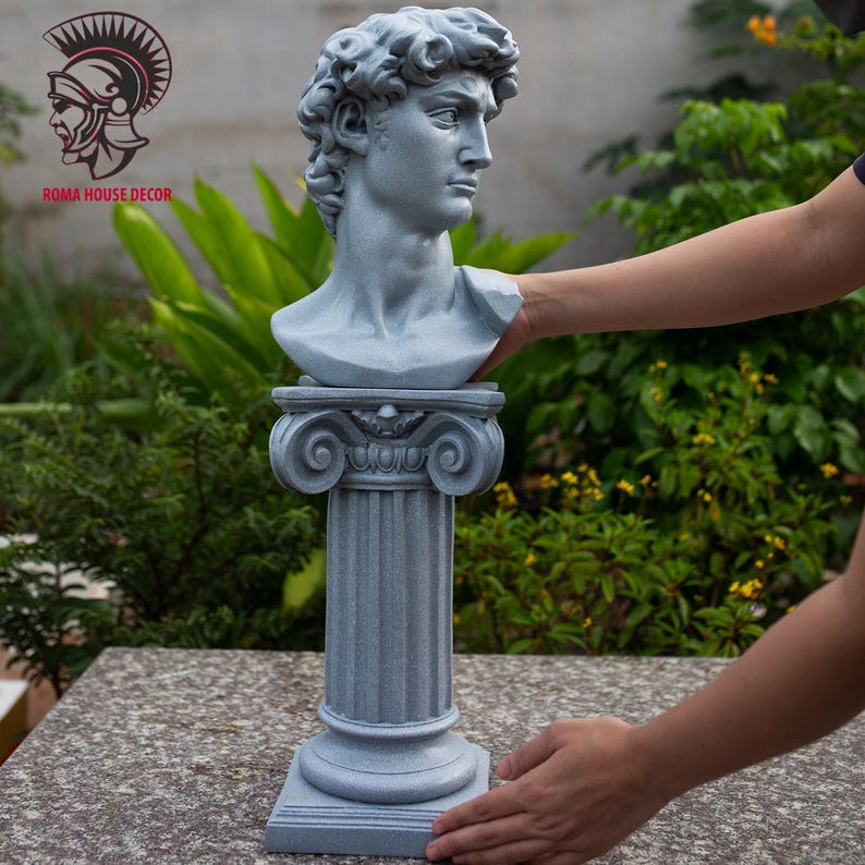 David Geoionic Classical David Bust & Ionic Column Pedestal – Natural Gray Stone ...