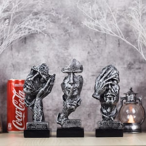 Abstract Face Sculpture Set – 7&quot; Resin Figurine Modern Art Statue – Home Office Desk Decor – Thinker, Dreamer & Mystery – Gift for Art Lover