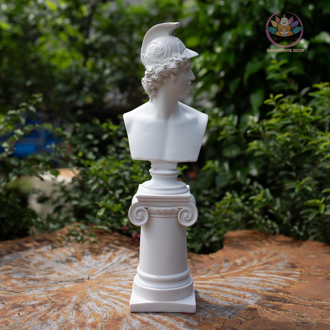 Classical Greek Roman Bust – White Sculpture of Warrior With Helmet ...