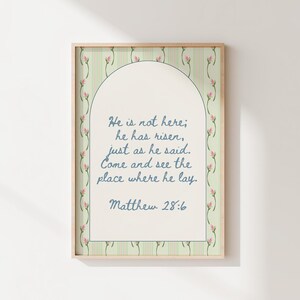 Easter Wall Art, He Has Risen Print, Cottage Core Decor, Digital Download