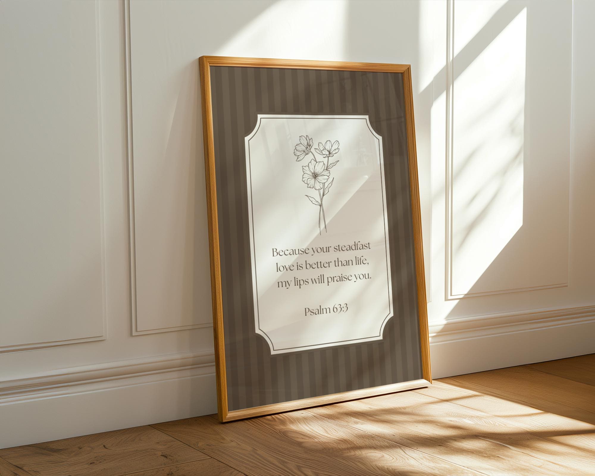 Printable Brown Christian Wall Art, Vintage Floral Psalm Bible Verse ...