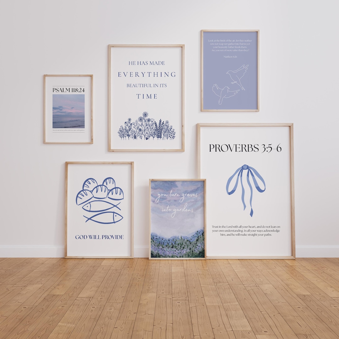 Scripture Gallery Wall, Bible Verse Prints, Christian Wall Art Set of 6 ...