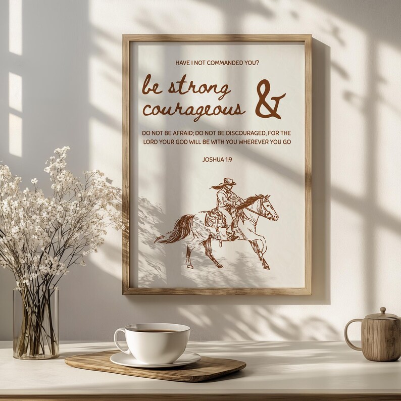 Western Cowboy Wall Art, Joshua 1:9 Bible Verse Print, Digital Download ...