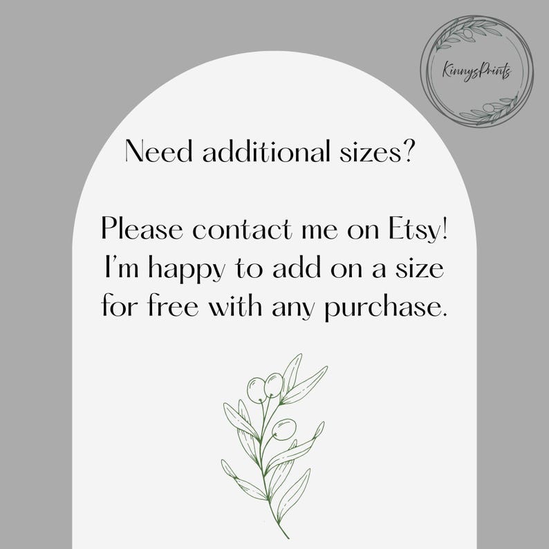 Need additional sizes? Please contact me on Etsy! I’m happy to add on a size for free with any purchase!