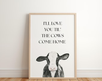 Nursery Decor Boy Black And White Cow, Farm Wall Art Print, Digital Download