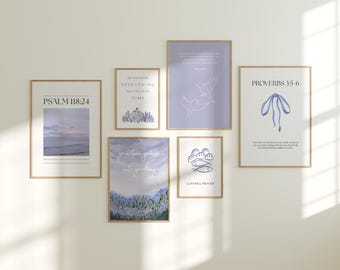 Scripture Gallery Wall, Bible Verse Prints, Christian Wall Art Set of 6
