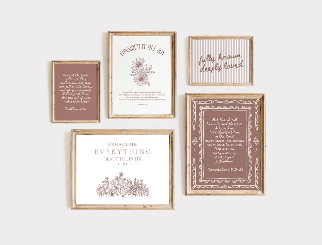 Christian Wall Art Printable Bundle, Cottage Core Decor Print, Digital ...