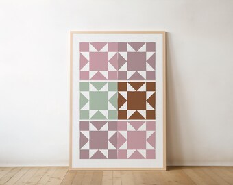Western Wall Decor Bedroom, Quilt Wall Art Pattern, Girl Room Print