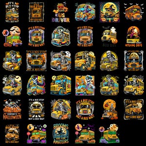 Halloween School Bus Driver PNG, Funny Spooky Bus Clipart, Cute Skeleton School Sublimation Digital Download