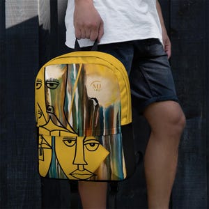 Golden Yellow Abstract Backpack | Artistic Laptop Bag | Unique Travel Backpack