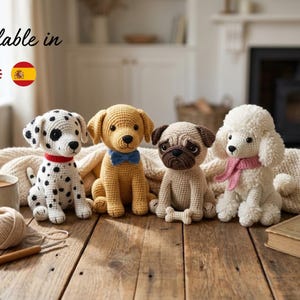 Bundel met haakpatroon puppy-amigurumi: mopshond, dalmatier, poedel en retriever (pdf-download)