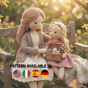 母娘の編みぐるみ編み図集、編みぐるみ人形のPDFパターン、デジタルダウンロード、DIY手作り編みぐるみ人形のギフトアイデア