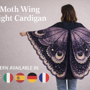 Patrón de cárdigan de ganchillo con diseño de alas de polilla: capullo extragrande, paleta de colores nocturnos (patrón digital).