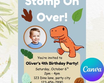 Dinosaur Birthday Invitation | Editable Canva Template