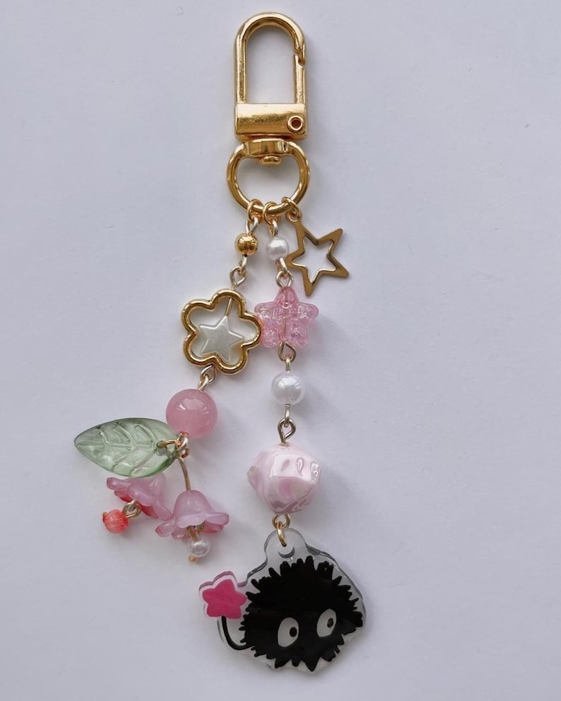 Handmade Studio Ghibli Inspired Keychains (Spirited Away, Soot Sprites, Kiki’s Delivery Service, Kiki, Princess Mononoke Kodama) Red Soot Sprite