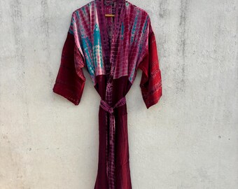 Silk Tie Dye Kimono, Matching Belt, Recycle Sari