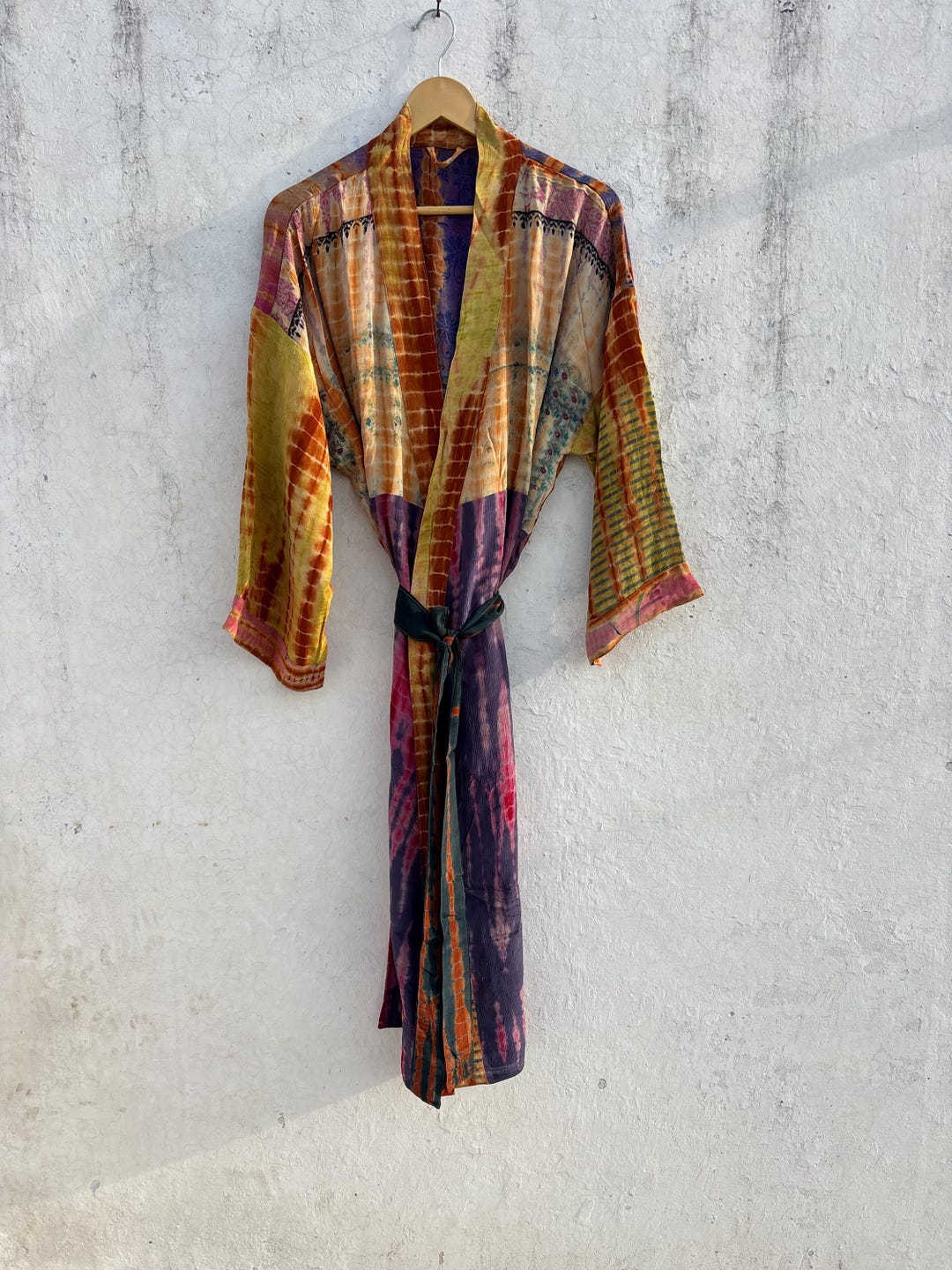 Mustard Yellow Robe Mustard Yellow Tie Dye Kimono, Handmade Maxi Robe, Hippie Loungewear ...