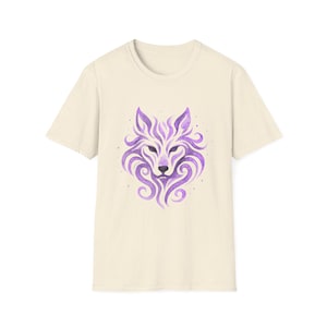 Purple Wolf Design Unisex Softstyle T-Shirt | Nature Lover Gift, Animal T-Shirt, Casual Wear, Unique Gift Idea, Festival Attire