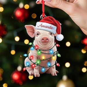 Gepersonaliseerde kerstornament varkens: decoratie boerderijdieren